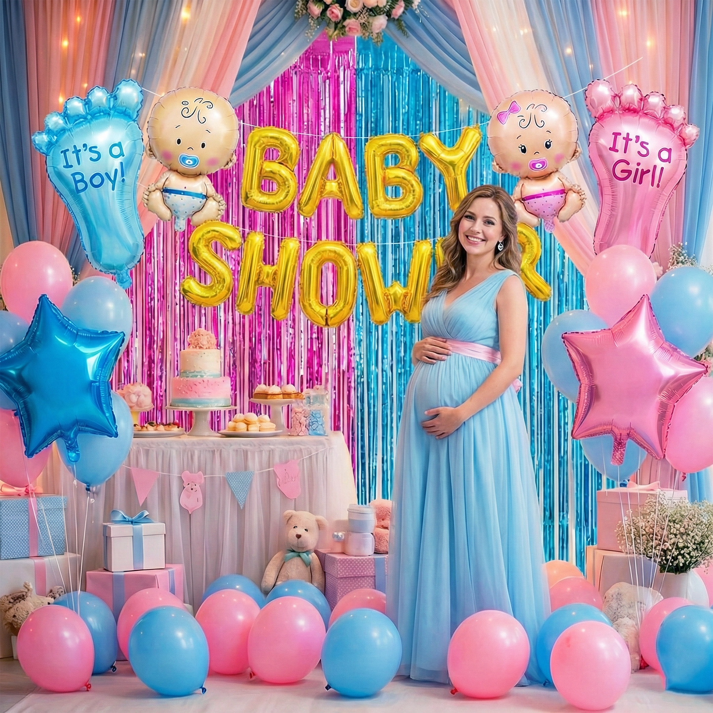 Decofy Baby Shower Decoration 31 Pcs Combo| Welcome Baby Party Decoration Set for Home With Balloons & Mom -Dad to Be Sash