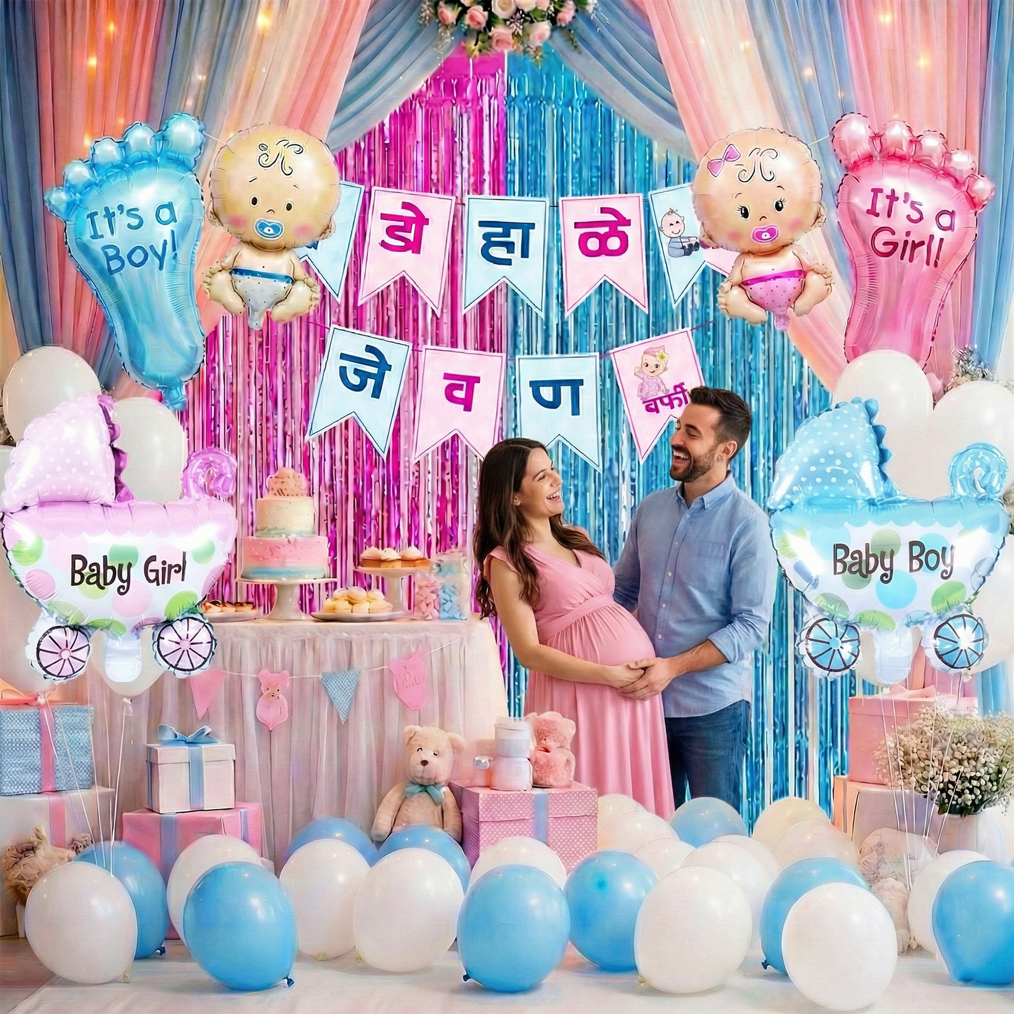 Decofy Dohale Jevan Decoration 39 Pcs Combo Set | Traditional Marathi Baby Shower Decoration Kit for Home | Dohale Jevan Party Décor for Mom-to-Be Celebration