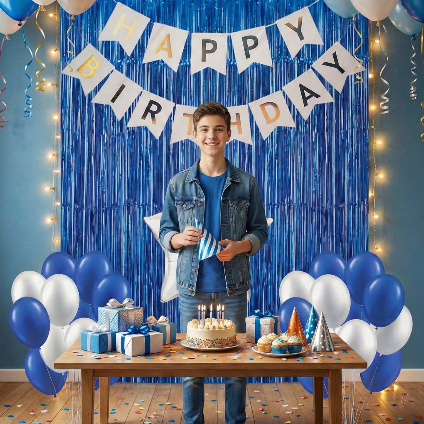 Decofy Blue Theme Birthday Decoration Kit -24 Pcs | Blue Balloon & Banner With Foil balloons Birthday Theme Party Decoration Items