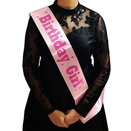 Unique Creations Birthday Girl Pink Sash with Beautiful Rhinstone Tiara Crown Set with Safety Pin for Women's & Girls