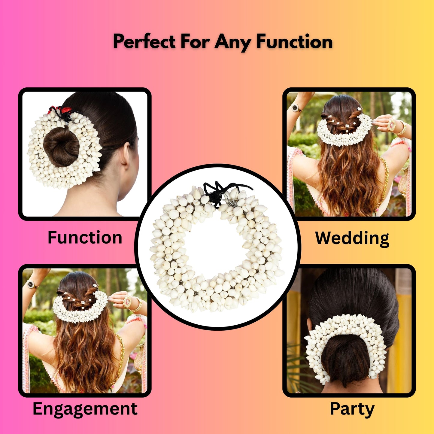 TrendyTrolley Artificial 2 Pc Mogra Gajra Yellow & White | Suitable For Wedding Haldi Bride to Be Mehendi Bharatnatyam Kathhak Dance (2 Pc)| Gajra For Hair