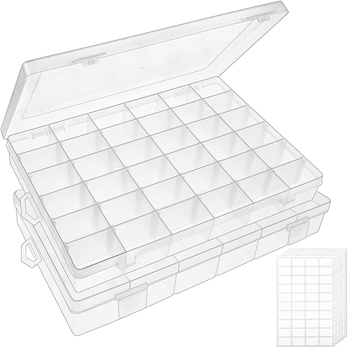 2 Pcs Of 36 Grids Clear Plastic Organizer Box Container Craft Storage with Adjustable Dividers for Beads Organizer Art DIY Crafts Jewelry Fishing Tackles