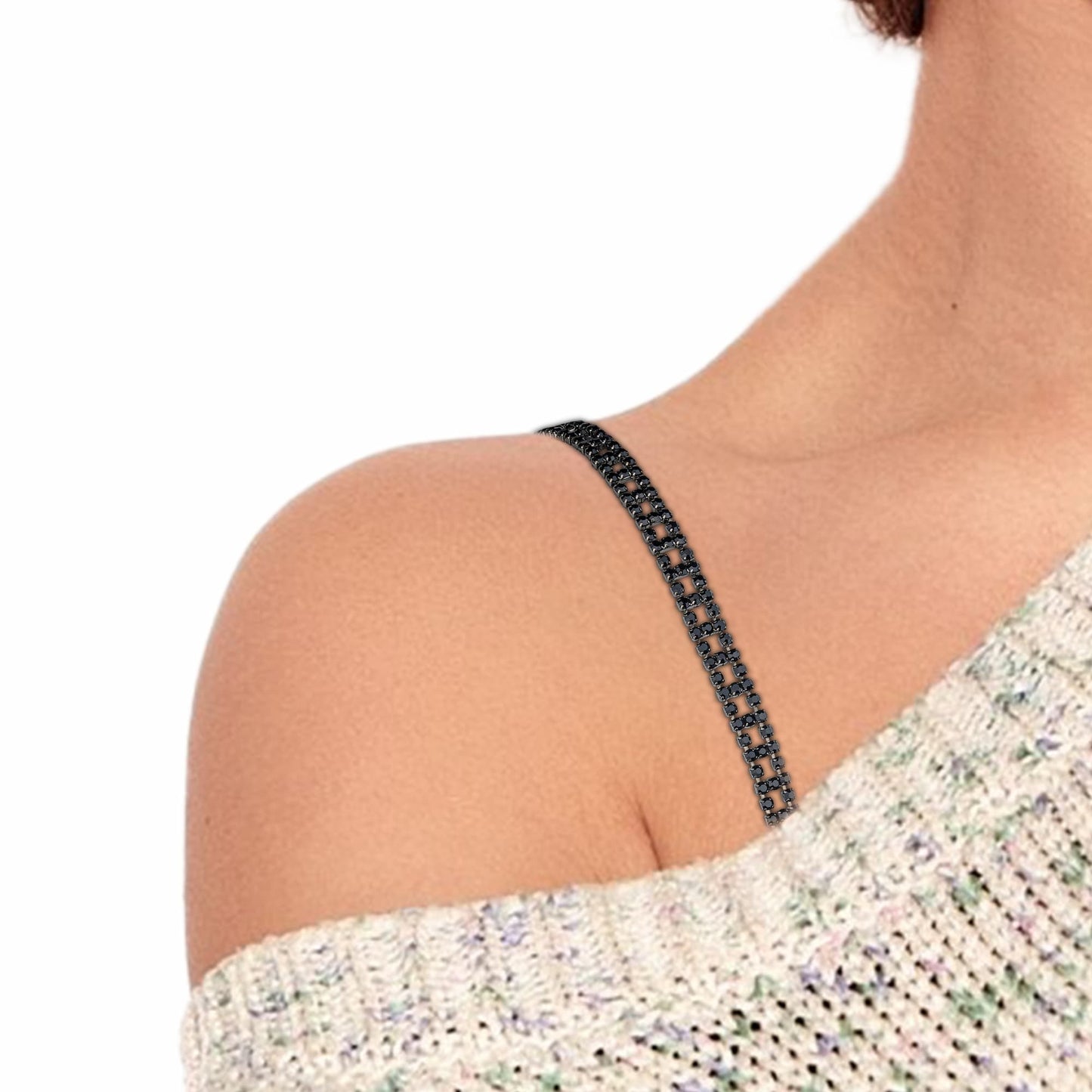 TrendyTrolley Fancy Adjustable Bra Straps for Women, 2 Pair | Stylish & Comfortable | Perfect For Dresses & Tops | Non-Slip Bling Shoulder Straps for Wedding & Party Outfit (Silver & Black)