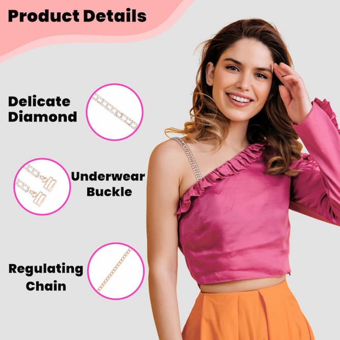 TrendyTrolley Double Chain Bra Straps for Women | Detachable Adjustable Stylish Shoulder Strap for Saree, Dresses, Blouse, Tops | Premium Metal SIlver Chain Bra Strap (1 Pair)