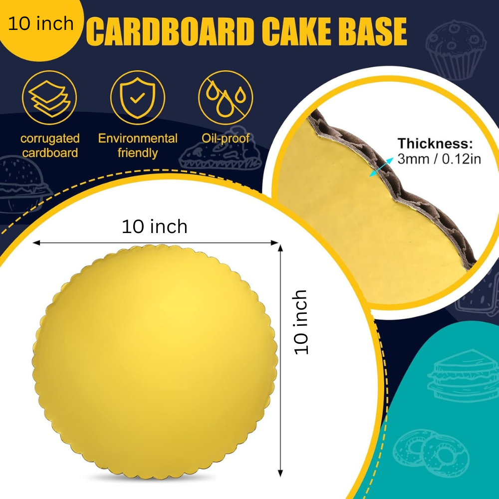 TrendyTrolley 10 Pcs Combo Flower Cake Board Base 8 inch +10 inch 5 pcs Each | Round Cake Boards - Disposable Cake Pizza Circle Scalloped Cardboard Round Cake Circle Base (Golden)