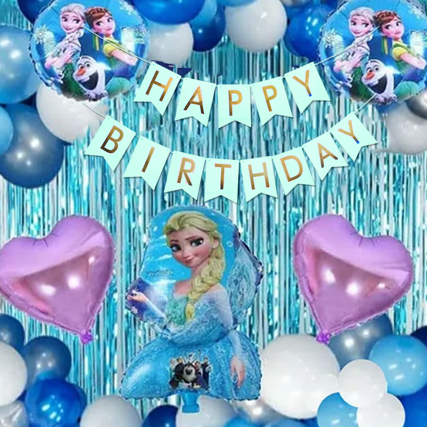 Decofy 39 Pcs Birthday Decoration Kit | Frozen Elsa Balloon & Banner Party Decoration Set | Winter Wonderland Birthday Party Décor for Girls | Women