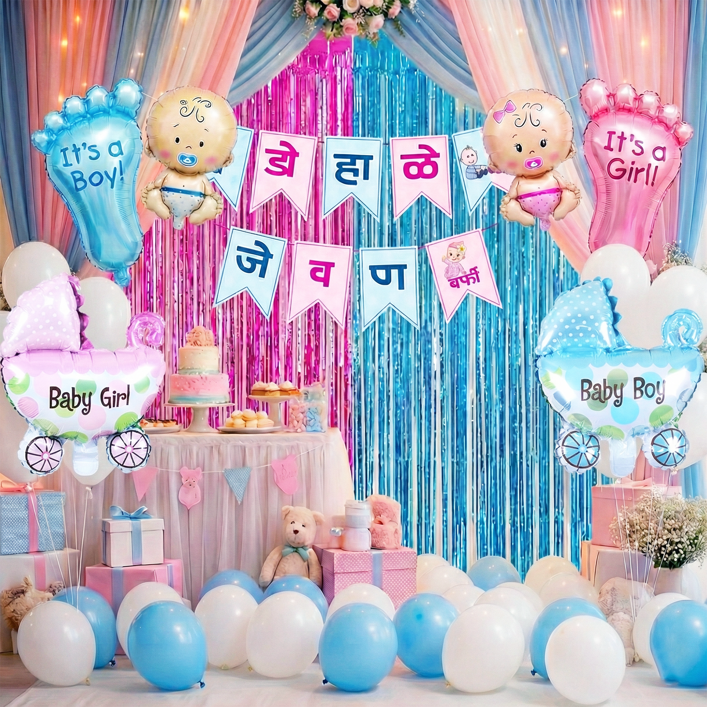 Decofy Dohale Jevan Decoration 39 Pcs Combo Set | Traditional Marathi Baby Shower Decoration Kit for Home | Dohale Jevan Party Décor for Mom-to-Be Celebration