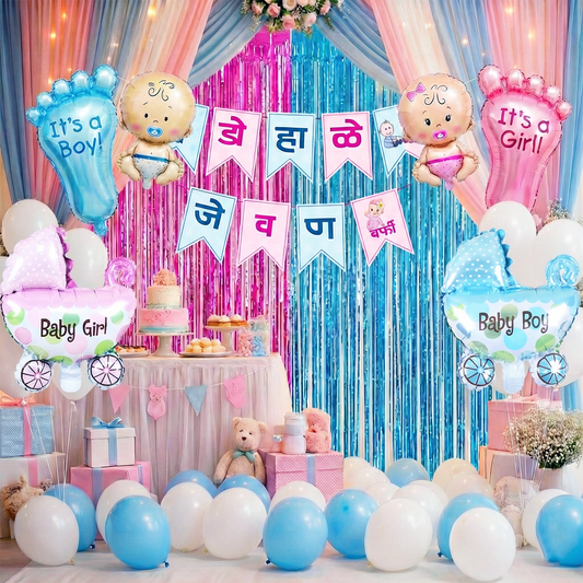 Decofy Dohale Jevan Decoration 39 Pcs Combo Set | Traditional Marathi Baby Shower Decoration Kit for Home | Dohale Jevan Party Décor for Mom-to-Be Celebration