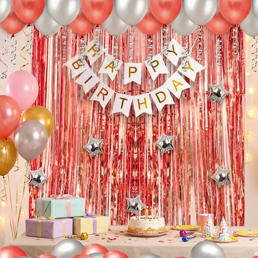 Decofy Rose Gold Birthday Theme Decoration 29 Pcs Kit | Rose Gold Balloon & Banner Party Decoration Set -Birthday Party Décor for All age groups