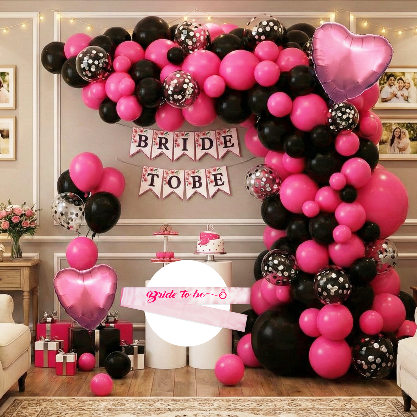 Decofy 41 Pcs Bride-to-Be Party Decoration Combo Kit | Bachelorette Decoration Set With Balloons ,Banner & Bride to Be Pink Sash