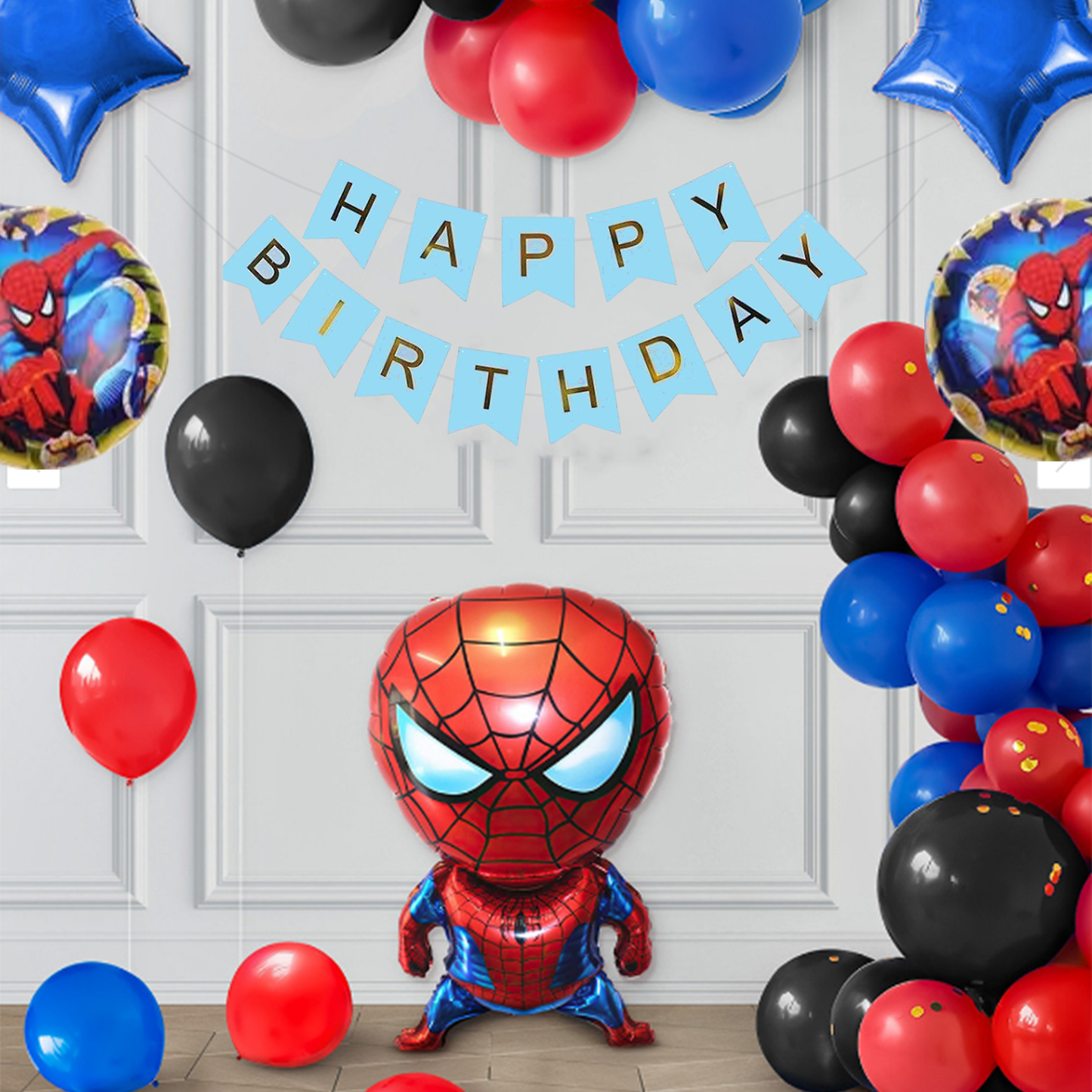 Decofy 40 Pcs Spiderman Theme Birthday Decoration Set | Superhero Spiderman Party Decoration Kit for Kids Birthday Celebration With Birthday Boy Blue Sash