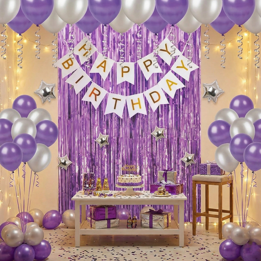 Decofy 25 Pcs Combo Purple Theme Birthday Decoration Kit | Complete Birthday Decor Items with Banner & Party Accessories-Suitable For All Age Group