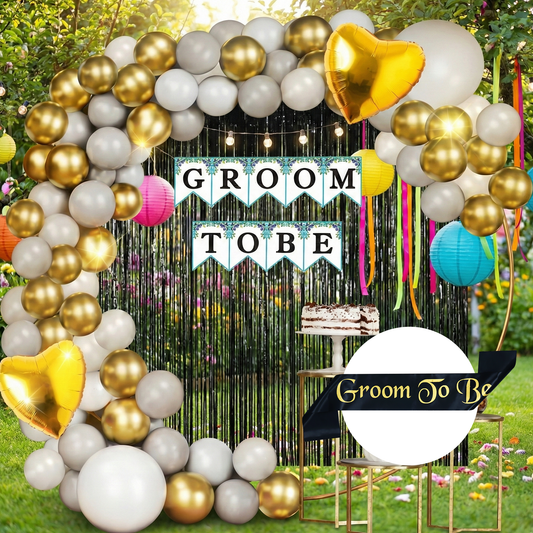 Decofy 36 Pcs Groom To Be Decoration Set | Stylish Pre-Wedding & Bachelor Party Decoration Kit for Groom Celebration & Surprise Setup With Groom To Be Black Sash