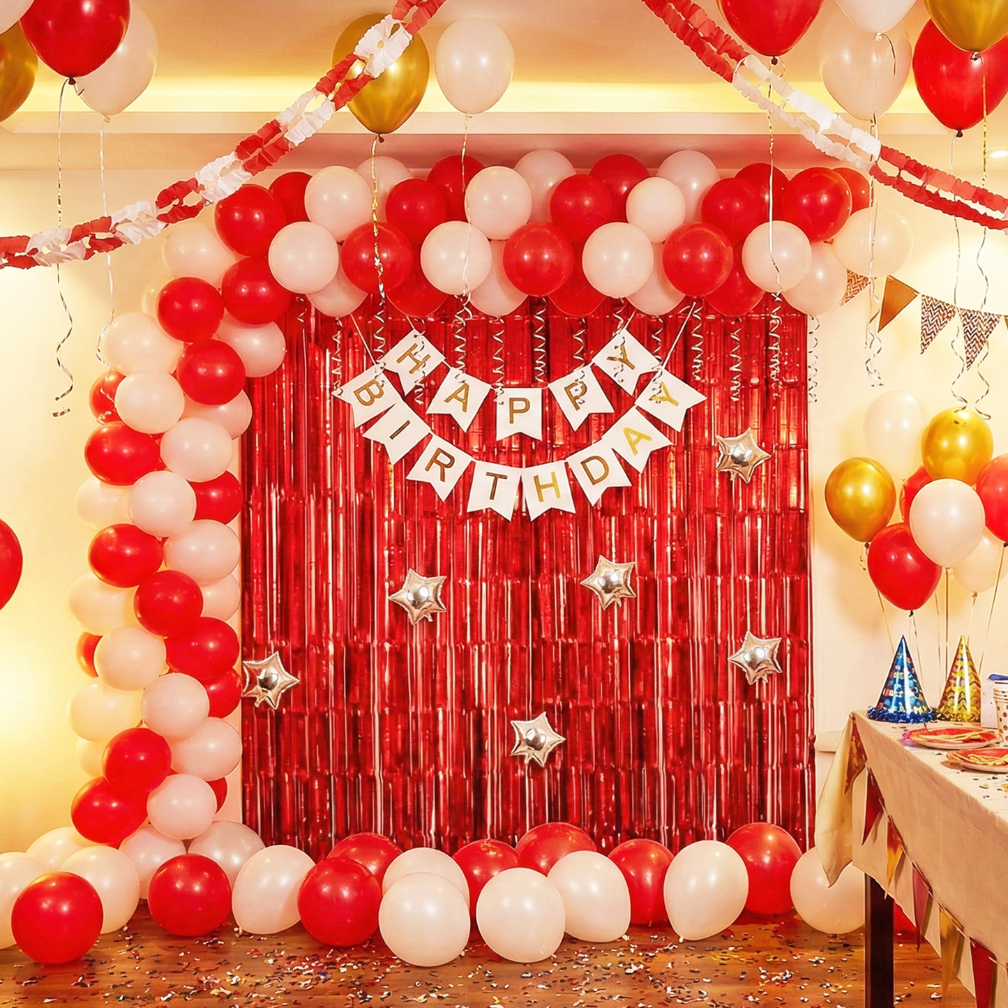 Decofy 29 Pcs Combo Birthday Decoration Set | Premium Red Balloon Decoration Kit with Happy Birthday Banner for All age groups Party Decor Items