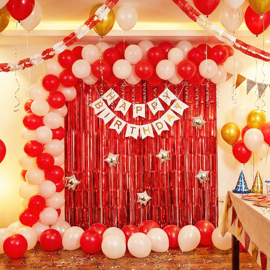 Decofy 29 Pcs Combo Birthday Decoration Set | Premium Red Balloon Decoration Kit with Happy Birthday Banner for All age groups Party Decor Items