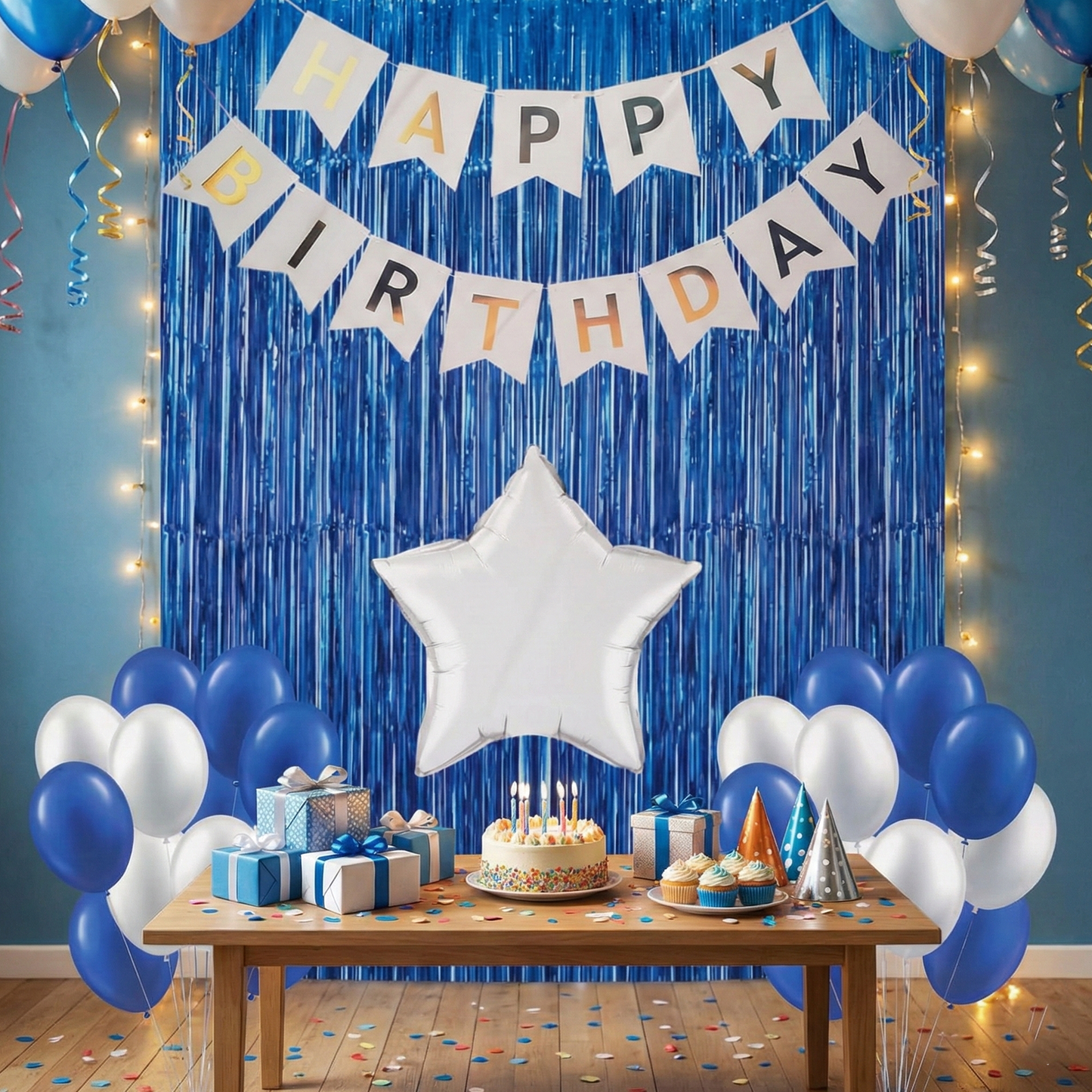 Decofy Blue Theme Birthday Decoration Kit -24 Pcs | Blue Balloon & Banner With Foil balloons Birthday Theme Party Decoration Items