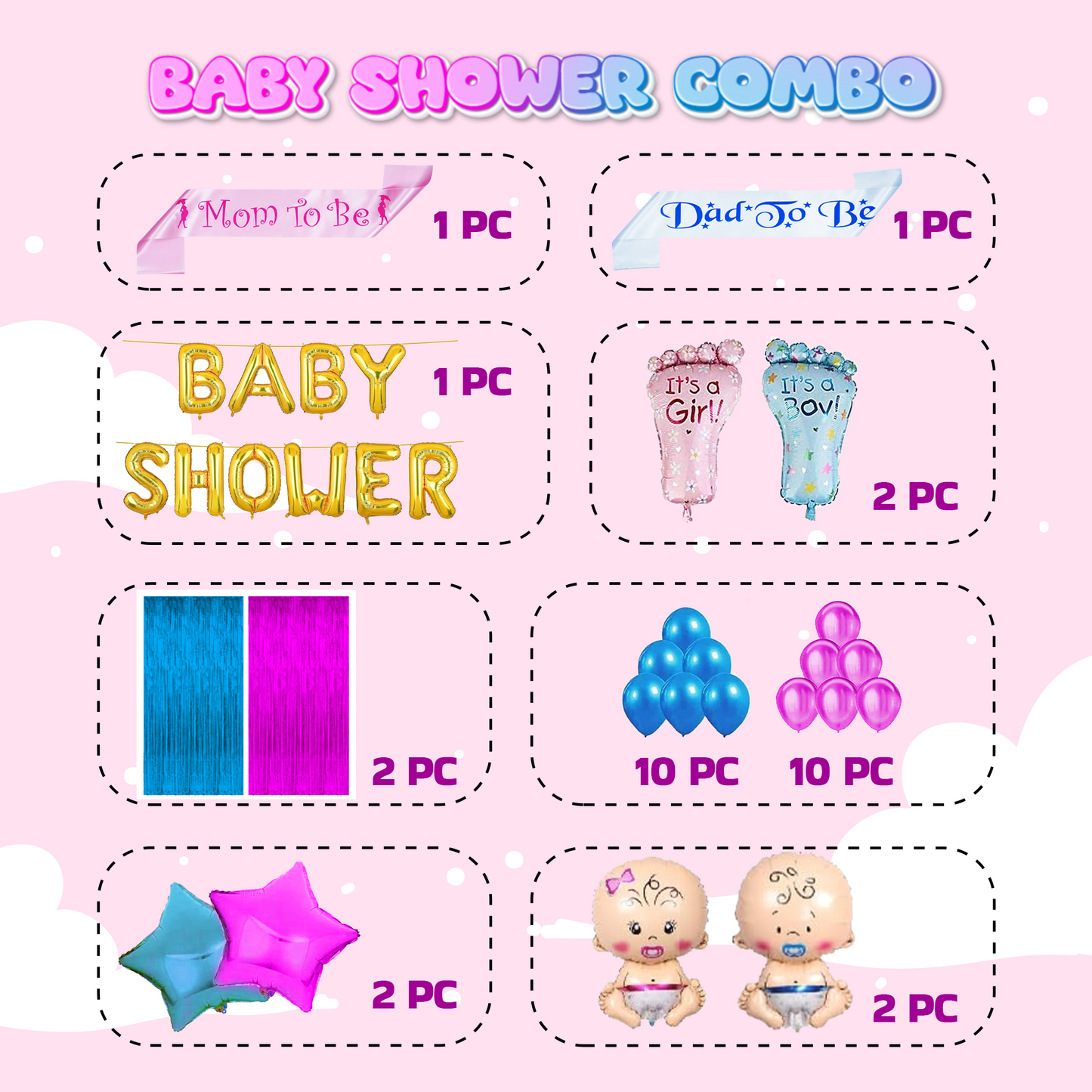 Decofy Baby Shower Decoration 31 Pcs Combo| Welcome Baby Party Decoration Set for Home With Balloons & Mom -Dad to Be Sash
