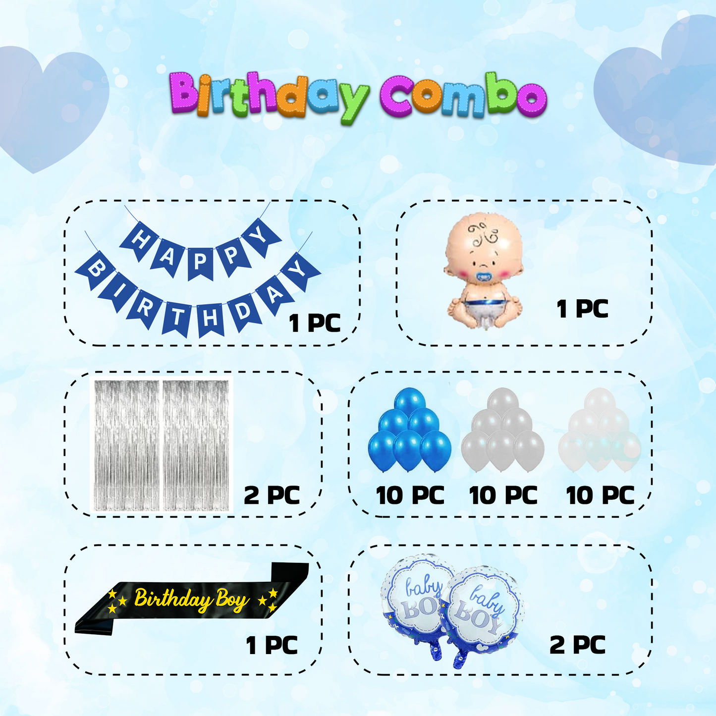 Decofy Birthday Boy Theme Decoration Kit 37 Pcs | Birthday Decoration for Boy with Balloons ,Birthday Boy Black Sash & Banner