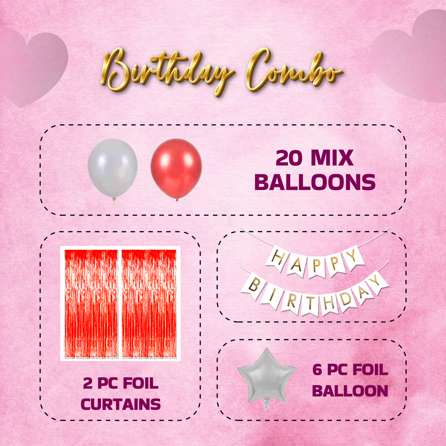 Decofy 29 Pcs Combo Birthday Decoration Set | Premium Red Balloon Decoration Kit with Happy Birthday Banner for All age groups Party Decor Items