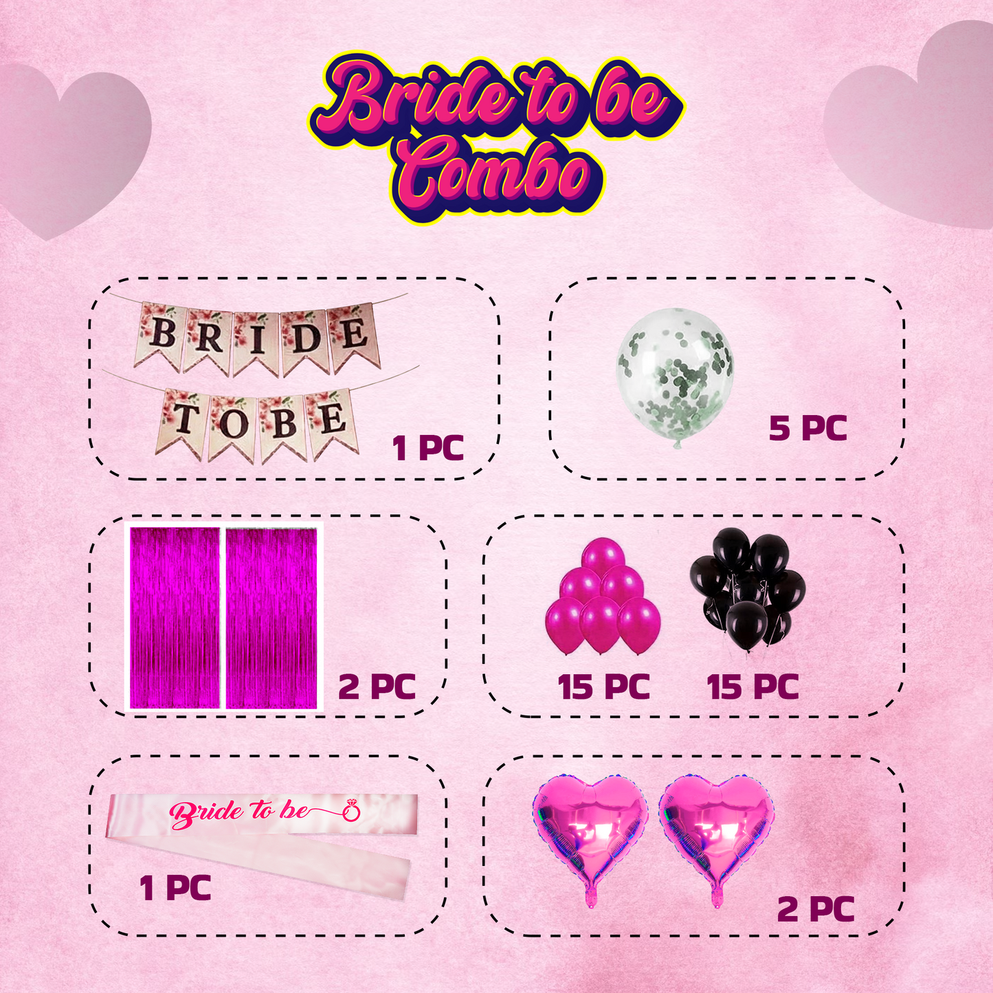 Decofy 41 Pcs Bride-to-Be Party Decoration Combo Kit | Bachelorette Decoration Set With Balloons ,Banner & Bride to Be Pink Sash