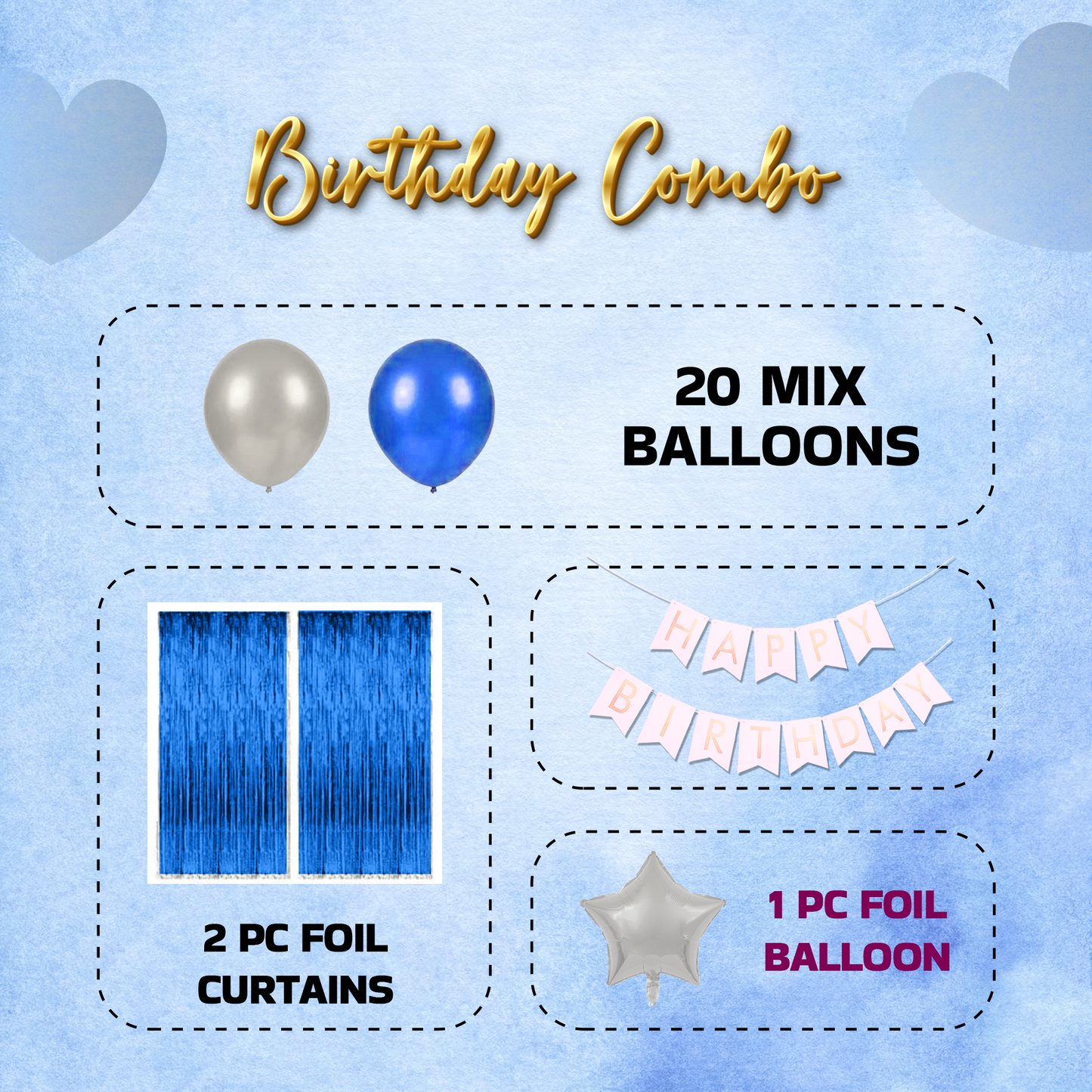 Decofy Blue Theme Birthday Decoration Kit -24 Pcs | Blue Balloon & Banner With Foil balloons Birthday Theme Party Decoration Items