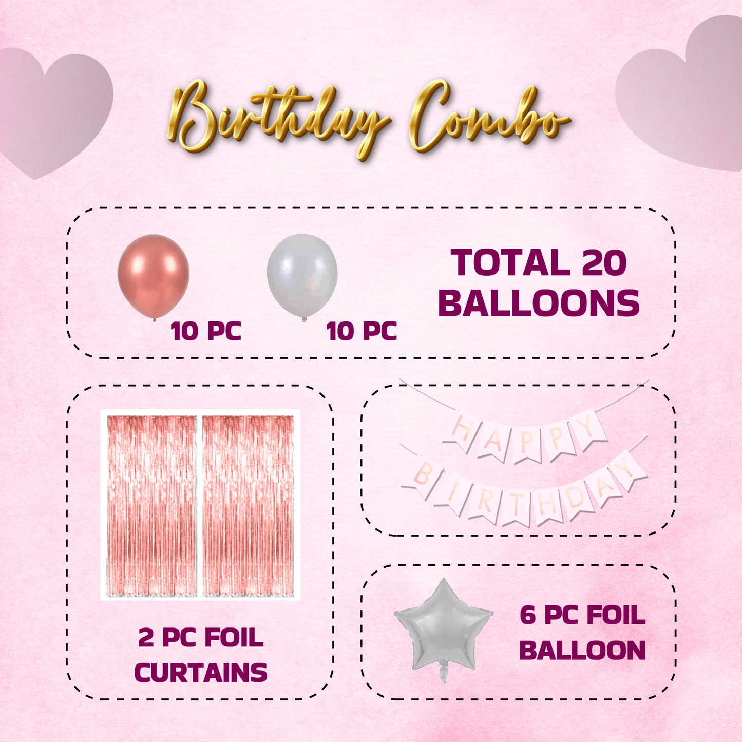 Decofy Rose Gold Birthday Theme Decoration 29 Pcs Kit | Rose Gold Balloon & Banner Party Decoration Set -Birthday Party Décor for All age groups