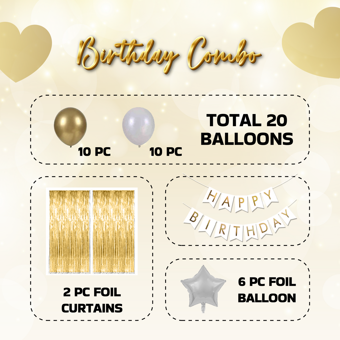 Decofy Golden & Grey 29 Pcs Birthday Decoration Kit | Birthday Decoration Items For Boys | Girls | Kids | Adults - Complete Combo Set