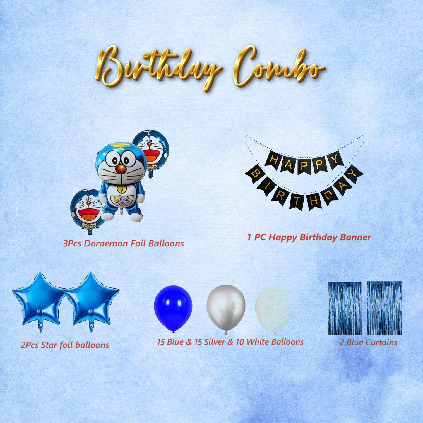 Decofy Doraemon Theme Birthday Decoration Set-28 Pcs | Cartoon Doraemon Balloon Decoration Kit with Happy Birthday Banner for Kids Party Decor
