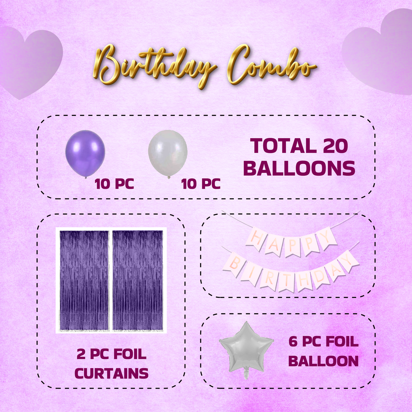 Decofy 25 Pcs Combo Purple Theme Birthday Decoration Kit | Complete Birthday Decor Items with Banner & Party Accessories-Suitable For All Age Group