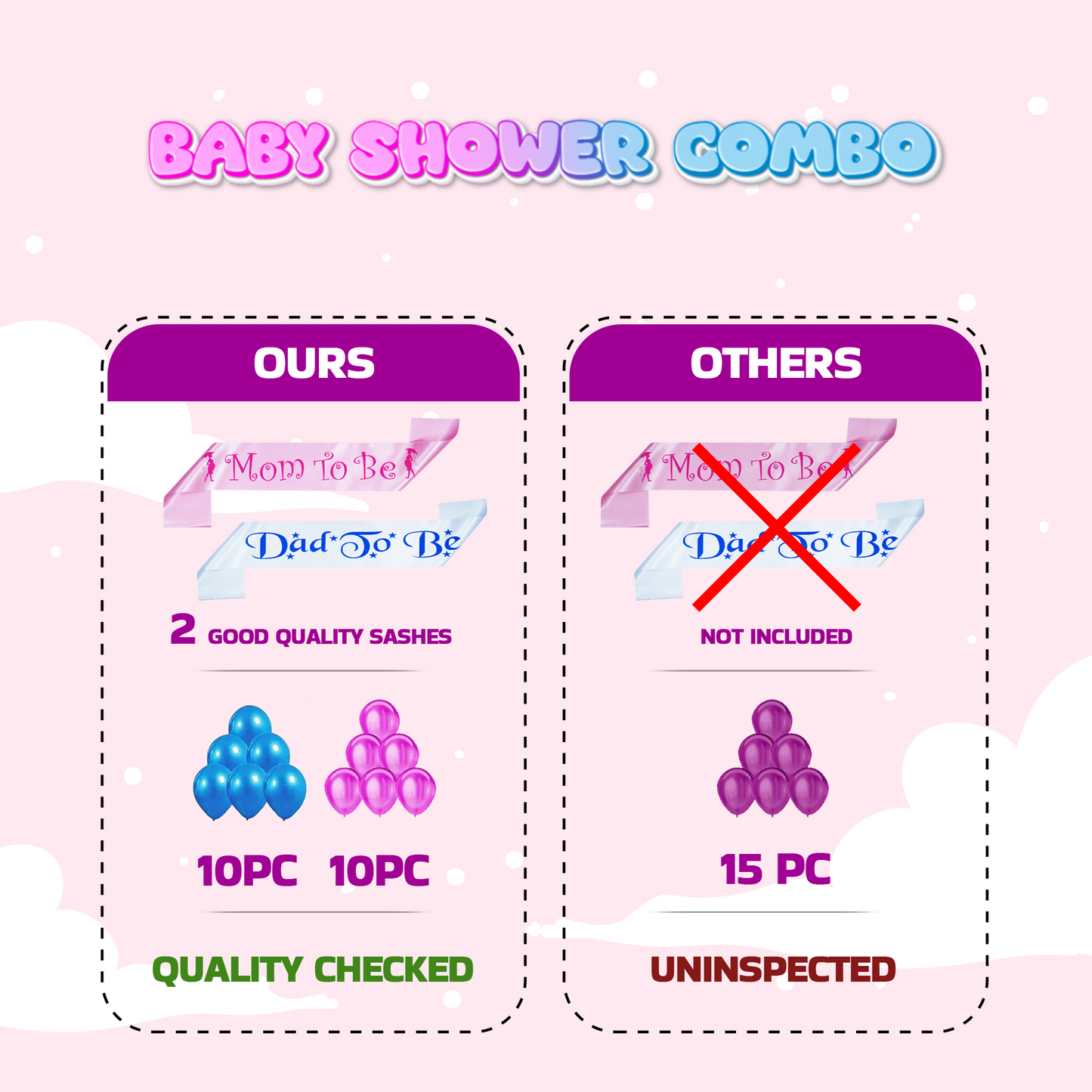 Decofy 45 Pcs Baby Shower Decoration Combo Set | Complete Baby Shower Set with Balloons, Banner & Mom-Dad To be Sash