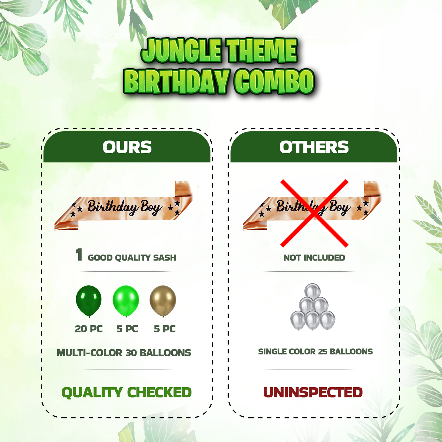 Decofy Cute Jungle Safari Birthday Decoration Kit- 39 Pcs Combo | Animal Theme Balloon Decoration Set With Birthday Boy Gold Sash for Kids Birthday Party