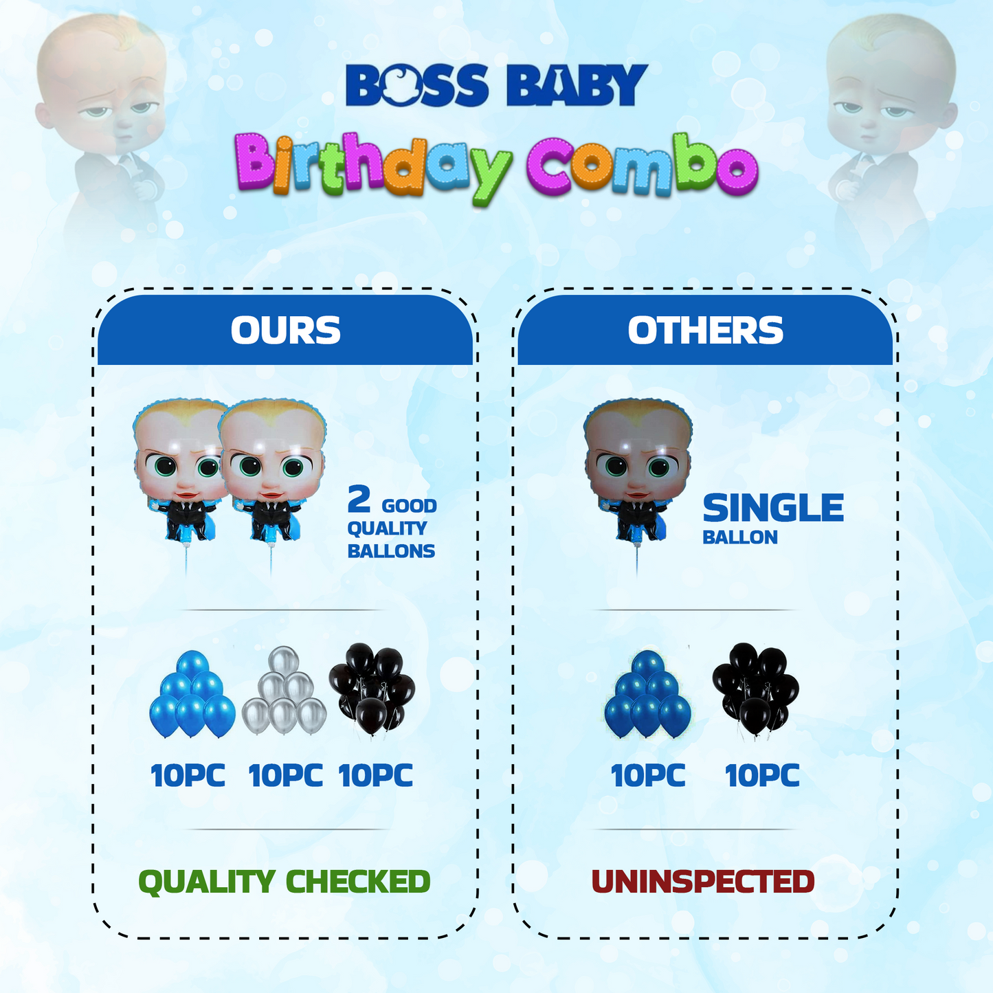 Decofy 39 Pcs Boss Baby Theme Birthday Decoration Kit | Boss Baby Balloon & Banner Party Decoration Set With Birthday Boy Blue Sash