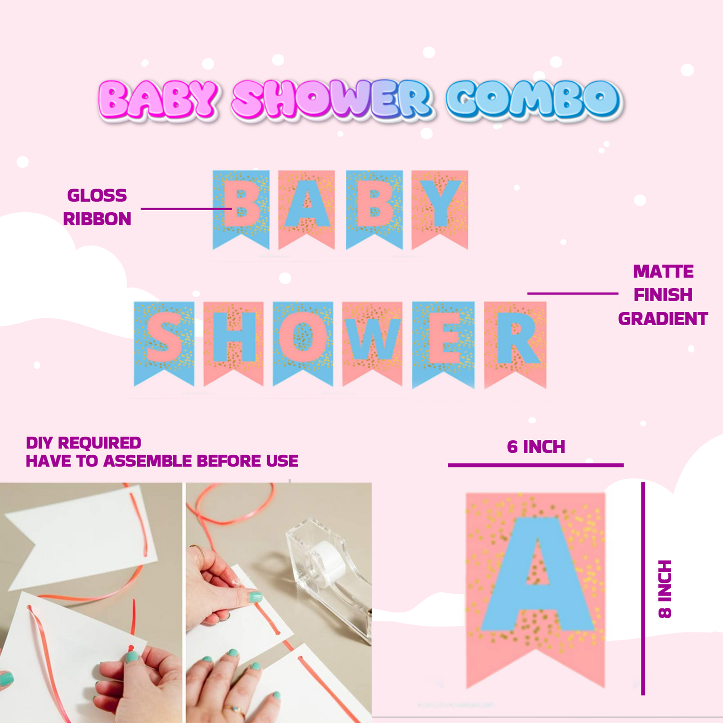 Decofy 45 Pcs Baby Shower Decoration Combo Set | Complete Baby Shower Set with Balloons, Banner & Mom-Dad To be Sash