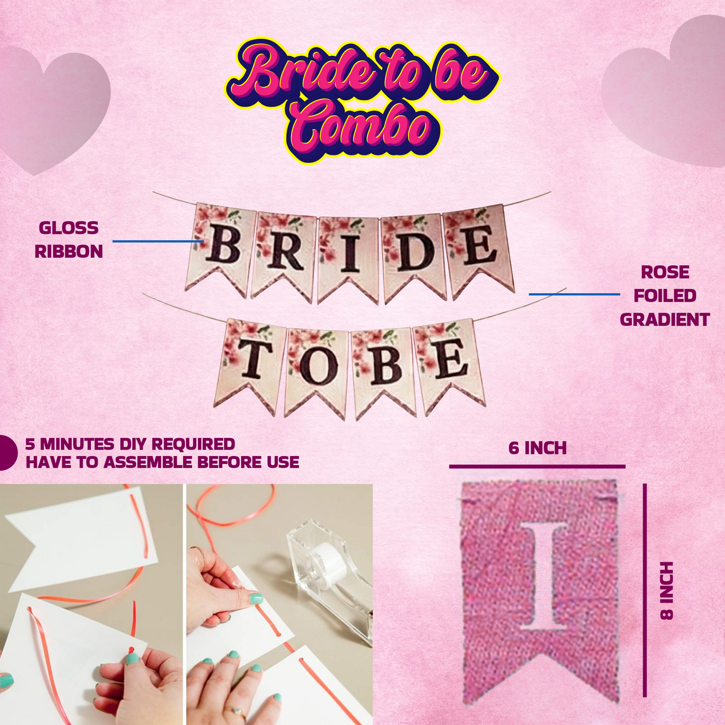 Decofy 41 Pcs Bride-to-Be Party Decoration Combo Kit | Bachelorette Decoration Set With Balloons ,Banner & Bride to Be Pink Sash