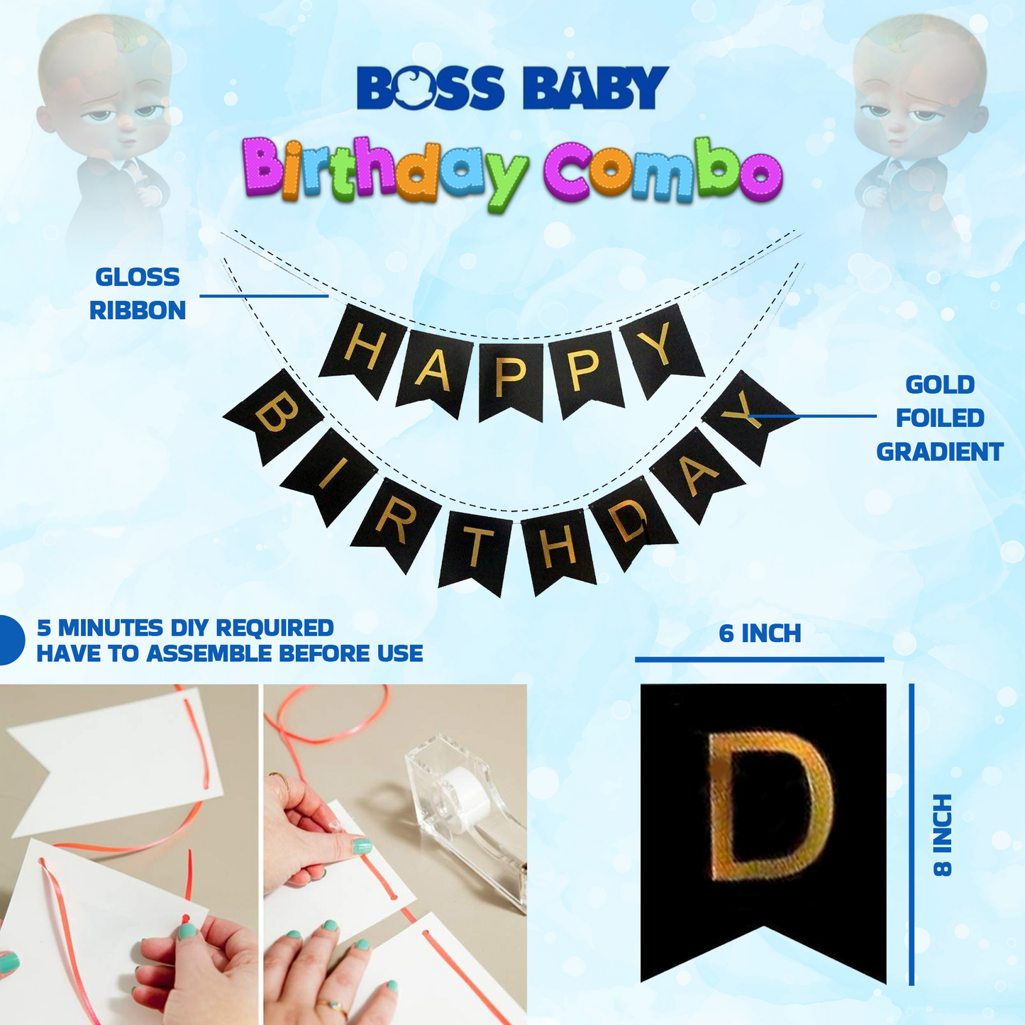 Decofy 39 Pcs Boss Baby Theme Birthday Decoration Kit | Boss Baby Balloon & Banner Party Decoration Set With Birthday Boy Blue Sash