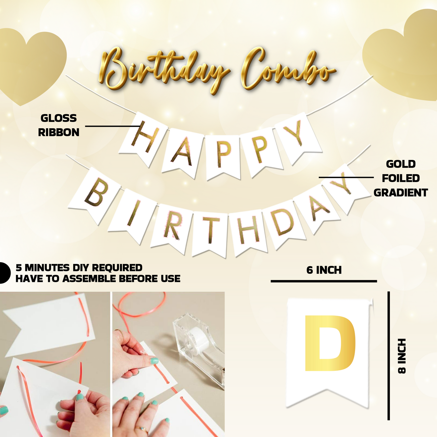 Decofy Golden & Grey 29 Pcs Birthday Decoration Kit | Birthday Decoration Items For Boys | Girls | Kids | Adults - Complete Combo Set