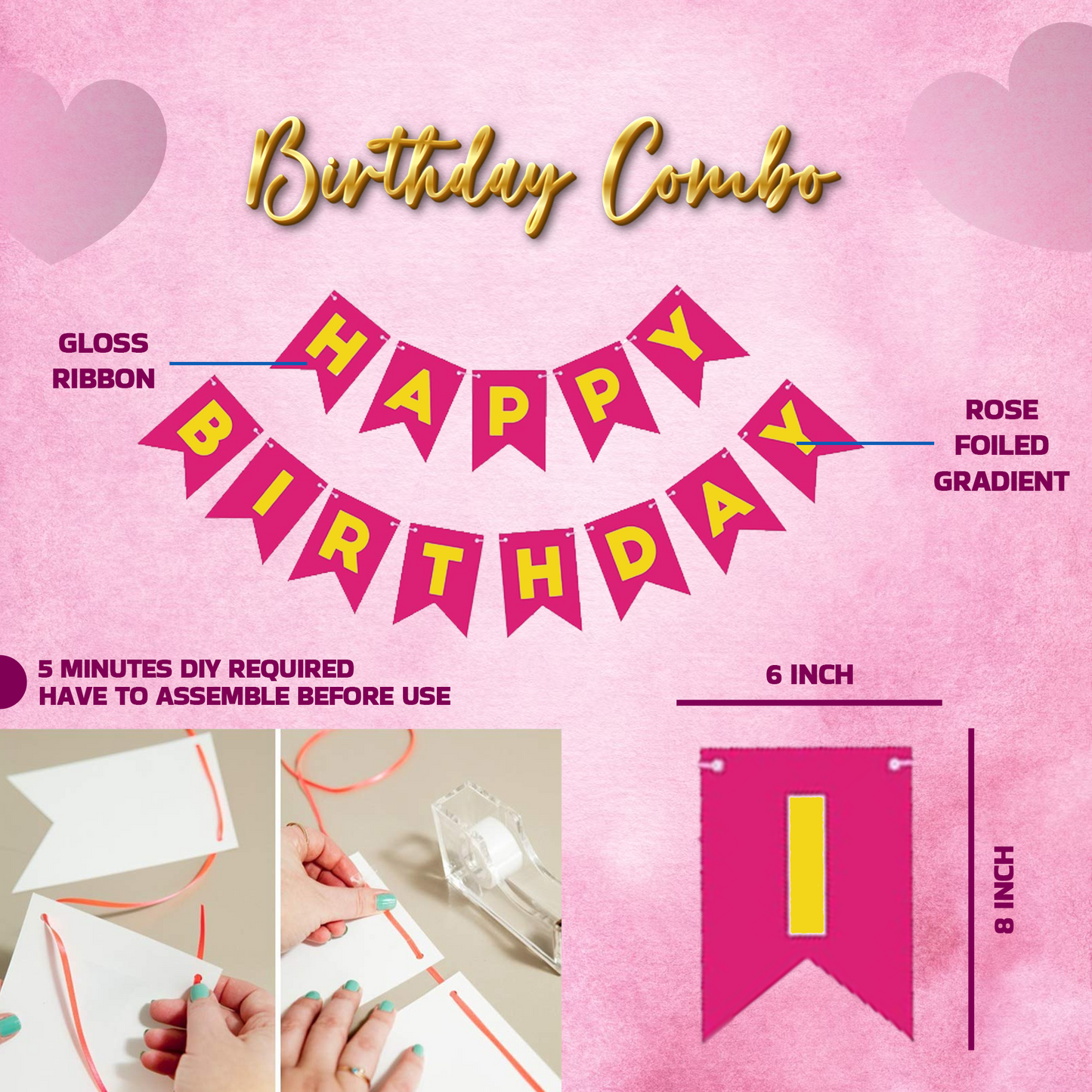 Decofy Premium Pink & Black Theme 26 Pcs Birthday Decoration Kit | Elegant Pink Black Balloon & Banner Birthday Decoration With Foil Balloons
