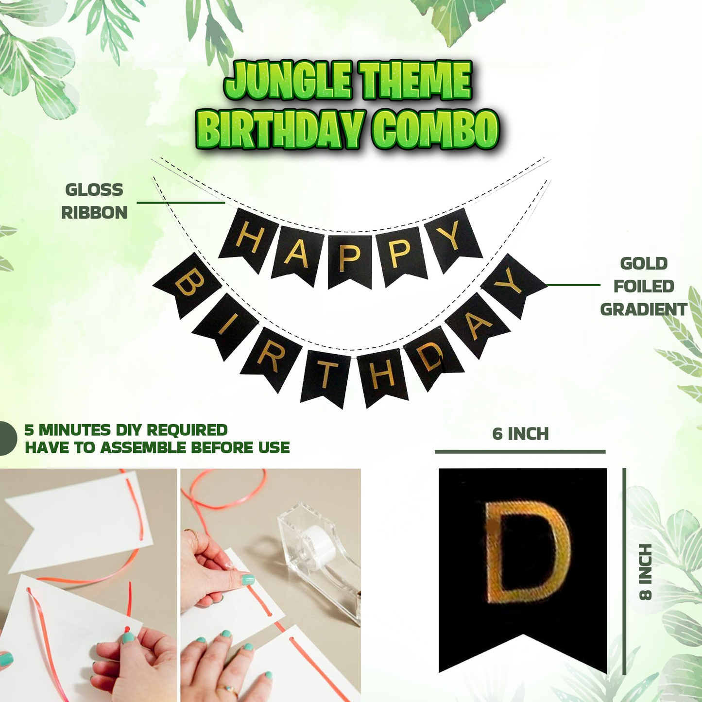 Decofy Cute Jungle Safari Birthday Decoration Kit- 39 Pcs Combo | Animal Theme Balloon Decoration Set With Birthday Boy Gold Sash for Kids Birthday Party