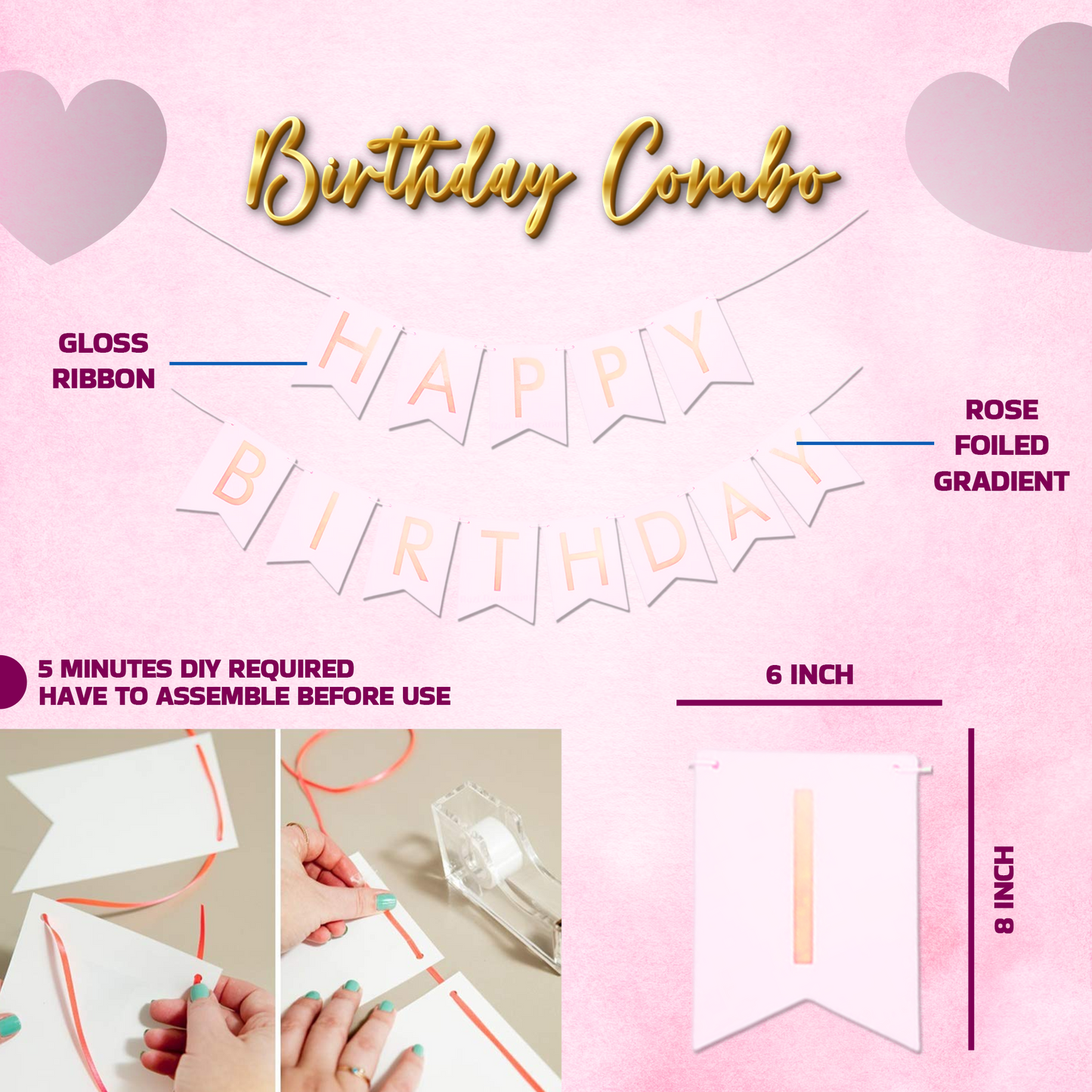 Decofy Rose Gold Birthday Theme Decoration 29 Pcs Kit | Rose Gold Balloon & Banner Party Decoration Set -Birthday Party Décor for All age groups