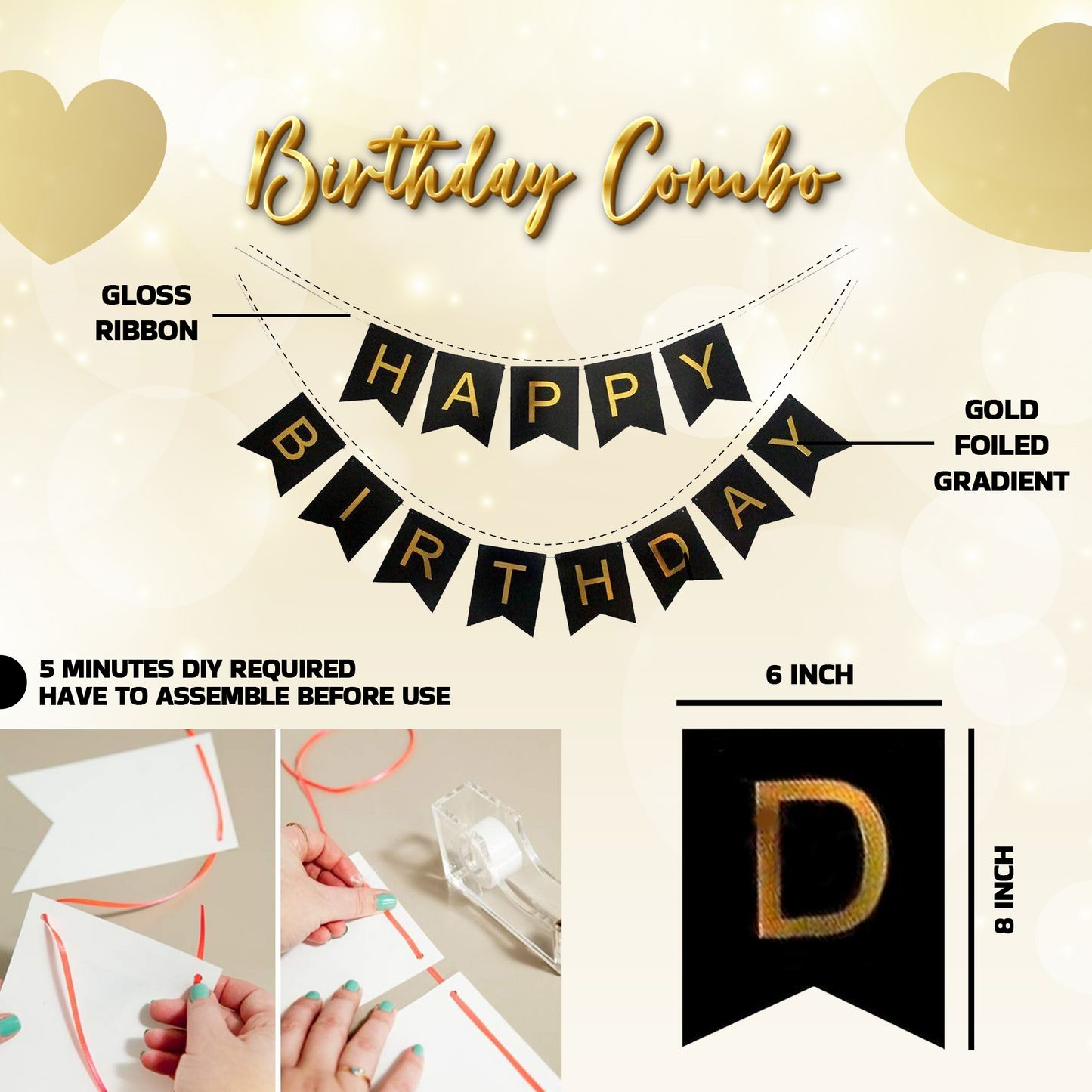 Decofy Black & Golden 24 Pcs Combo Birthday Decoration Set | Happy Birthday Decoration Kit for Celebrations and Surprise Setups