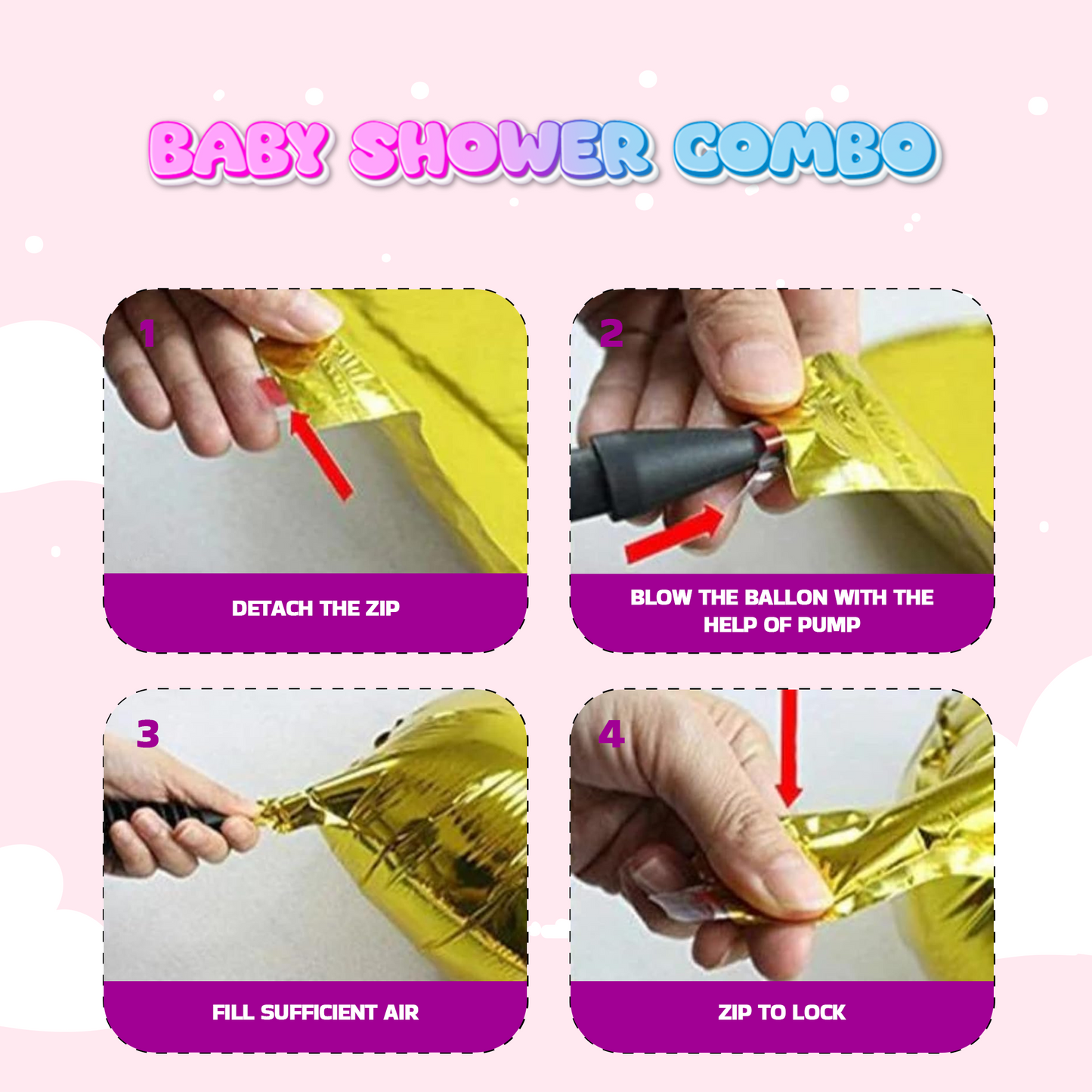 Decofy 45 Pcs Baby Shower Decoration Combo Set | Complete Baby Shower Set with Balloons, Banner & Mom-Dad To be Sash