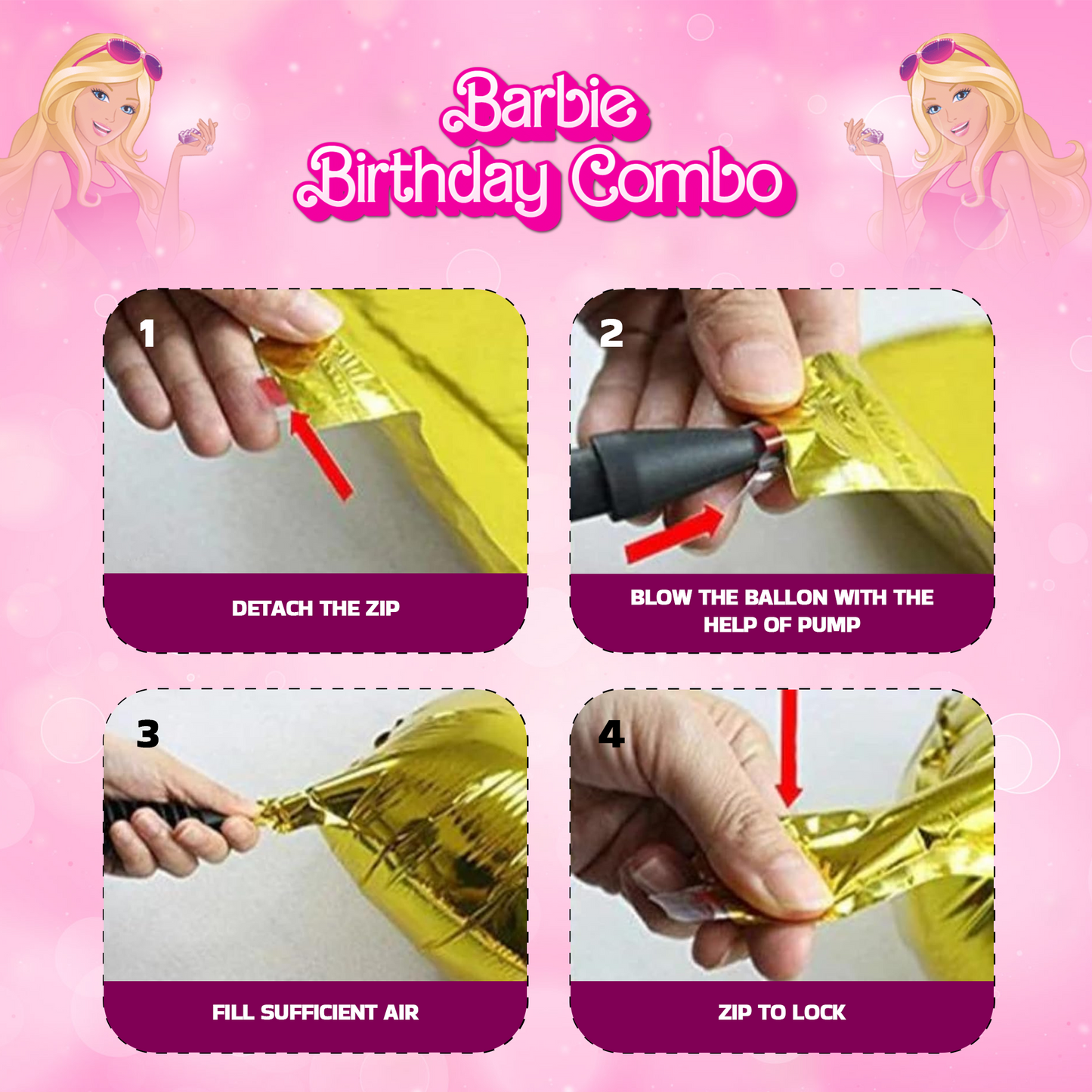 Decofy Barbie Theme 46 Pc Combo Birthday Decoration Kit For Gilrs | Pink & Barbie Doll Balloon & Banner Party Decoration Set WIth Birthday Girl Pink Sash