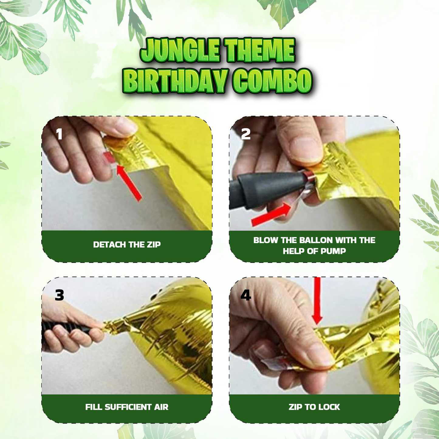 Decofy Cute Jungle Safari Birthday Decoration Kit- 39 Pcs Combo | Animal Theme Balloon Decoration Set With Birthday Boy Gold Sash for Kids Birthday Party