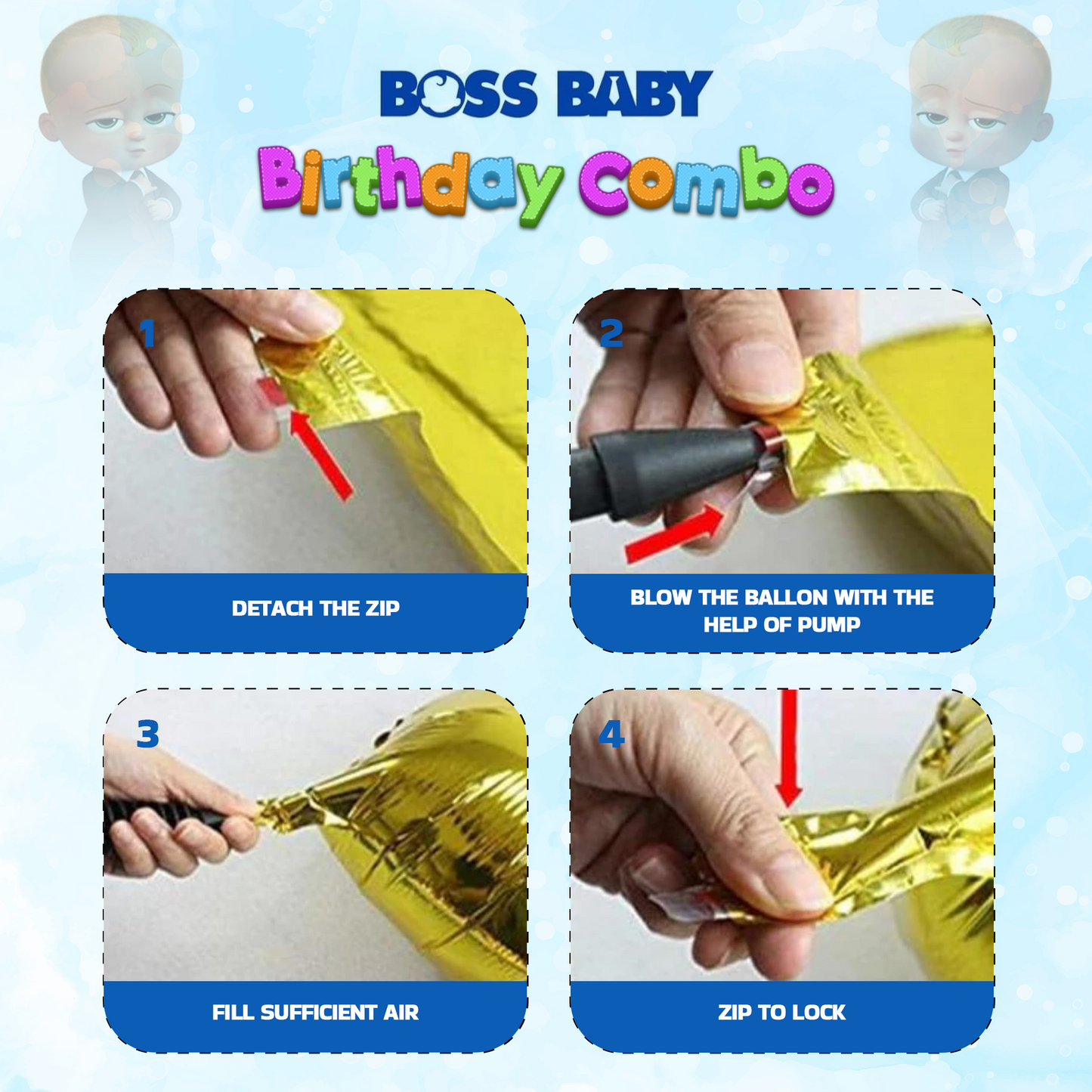 Decofy 39 Pcs Boss Baby Theme Birthday Decoration Kit | Boss Baby Balloon & Banner Party Decoration Set With Birthday Boy Blue Sash