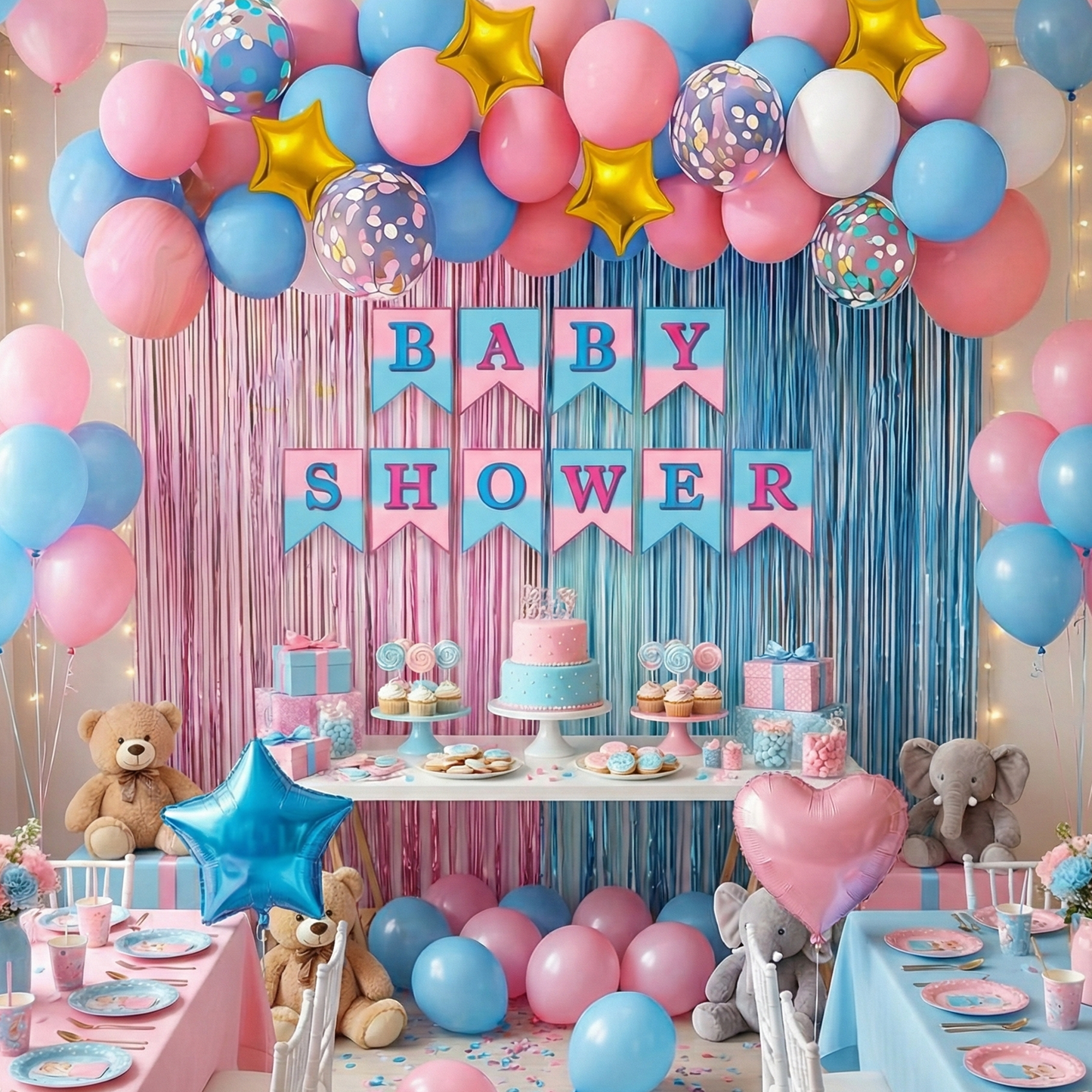 Decofy 45 Pcs Baby Shower Decoration Combo Set | Complete Baby Shower Set with Balloons, Banner & Mom-Dad To be Sash