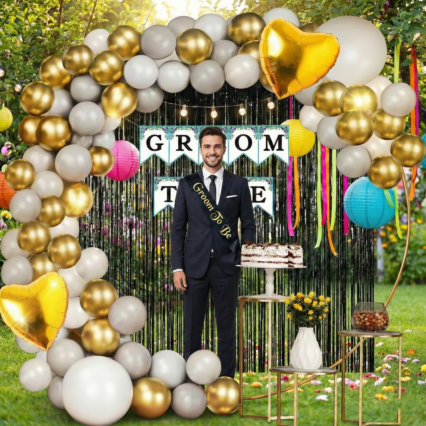 Decofy 36 Pcs Groom To Be Decoration Set | Stylish Pre-Wedding & Bachelor Party Decoration Kit for Groom Celebration & Surprise Setup With Groom To Be Black Sash