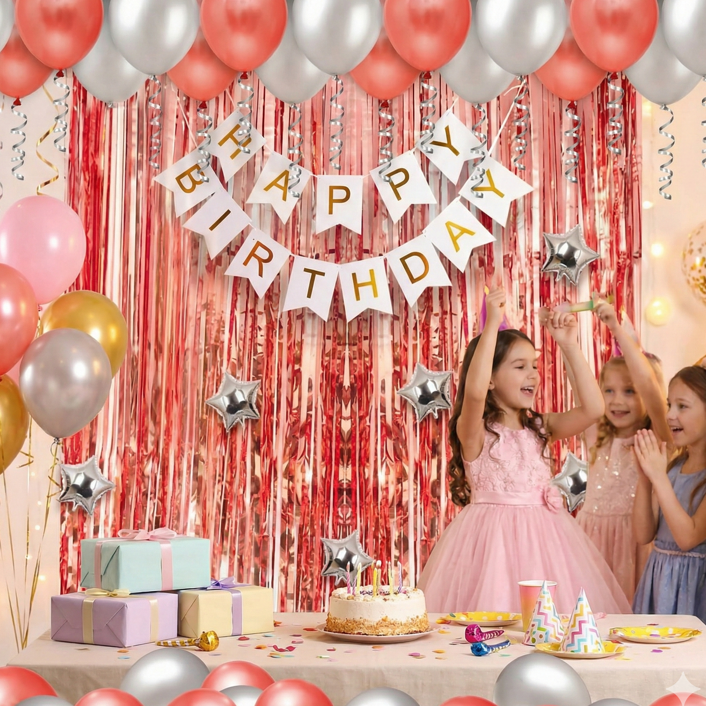Decofy Rose Gold Birthday Theme Decoration 29 Pcs Kit | Rose Gold Balloon & Banner Party Decoration Set -Birthday Party Décor for All age groups