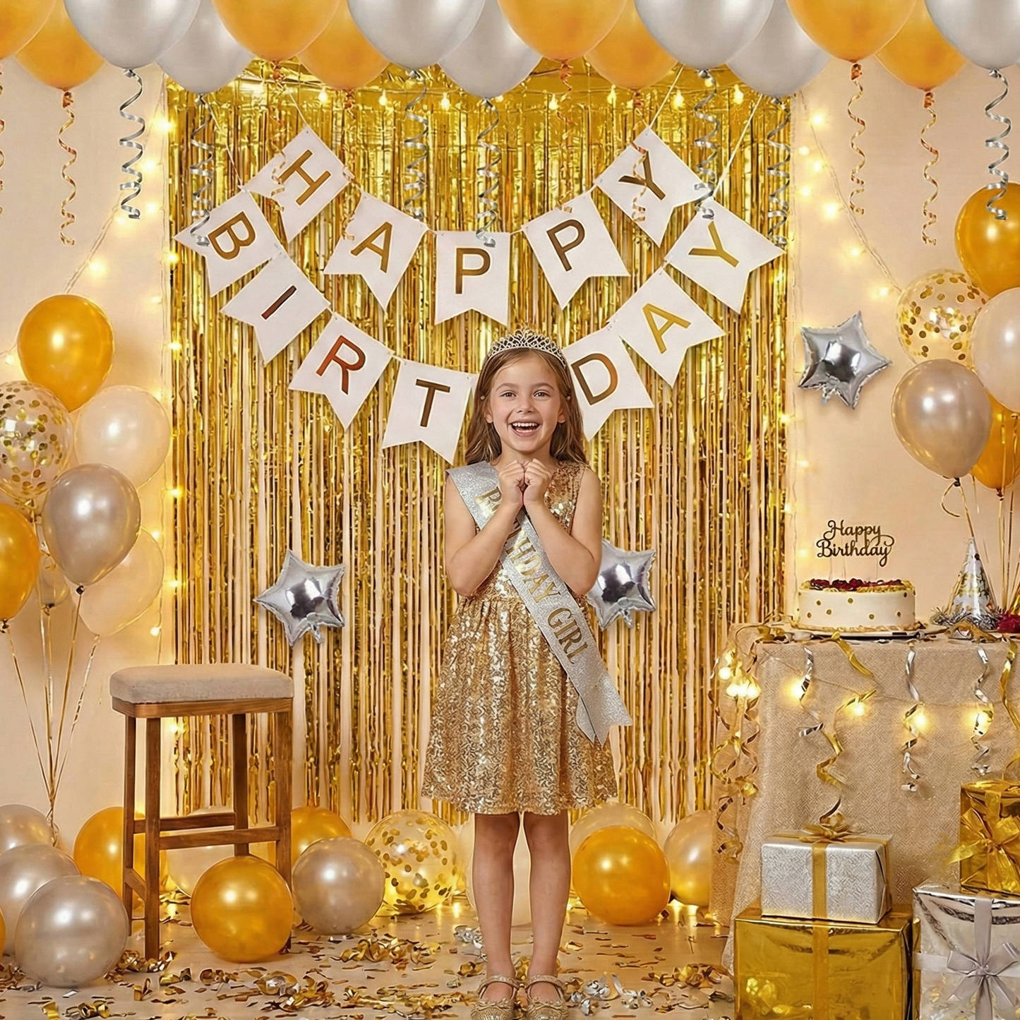 Decofy Golden & Grey 29 Pcs Birthday Decoration Kit | Birthday Decoration Items For Boys | Girls | Kids | Adults - Complete Combo Set