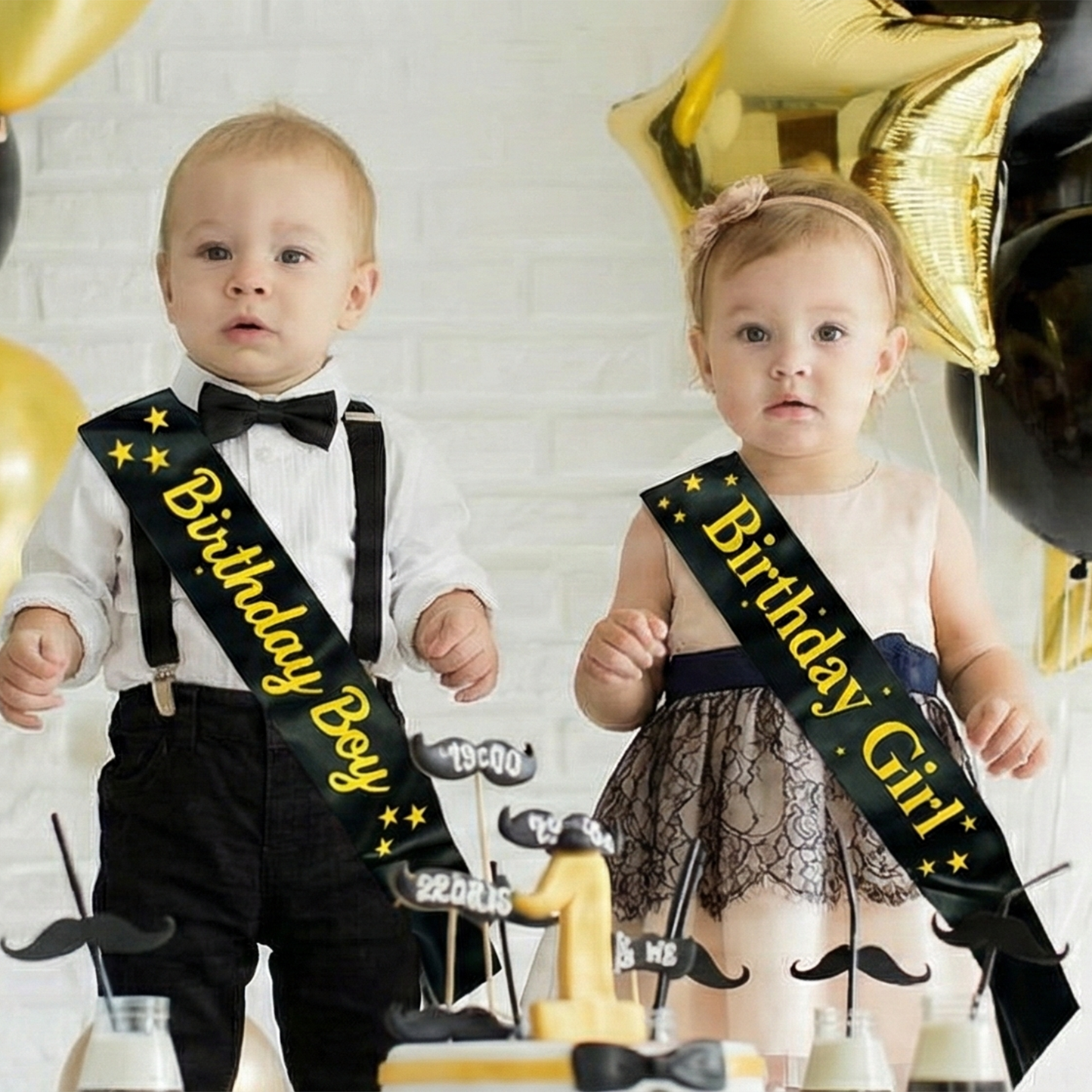 Decofy Golden Theme Birthday Decoration Kit 35 Pcs | Gold Balloon Decoration Set with Happy Birthday Banner & Birthday Boy & Girl Golden Sash