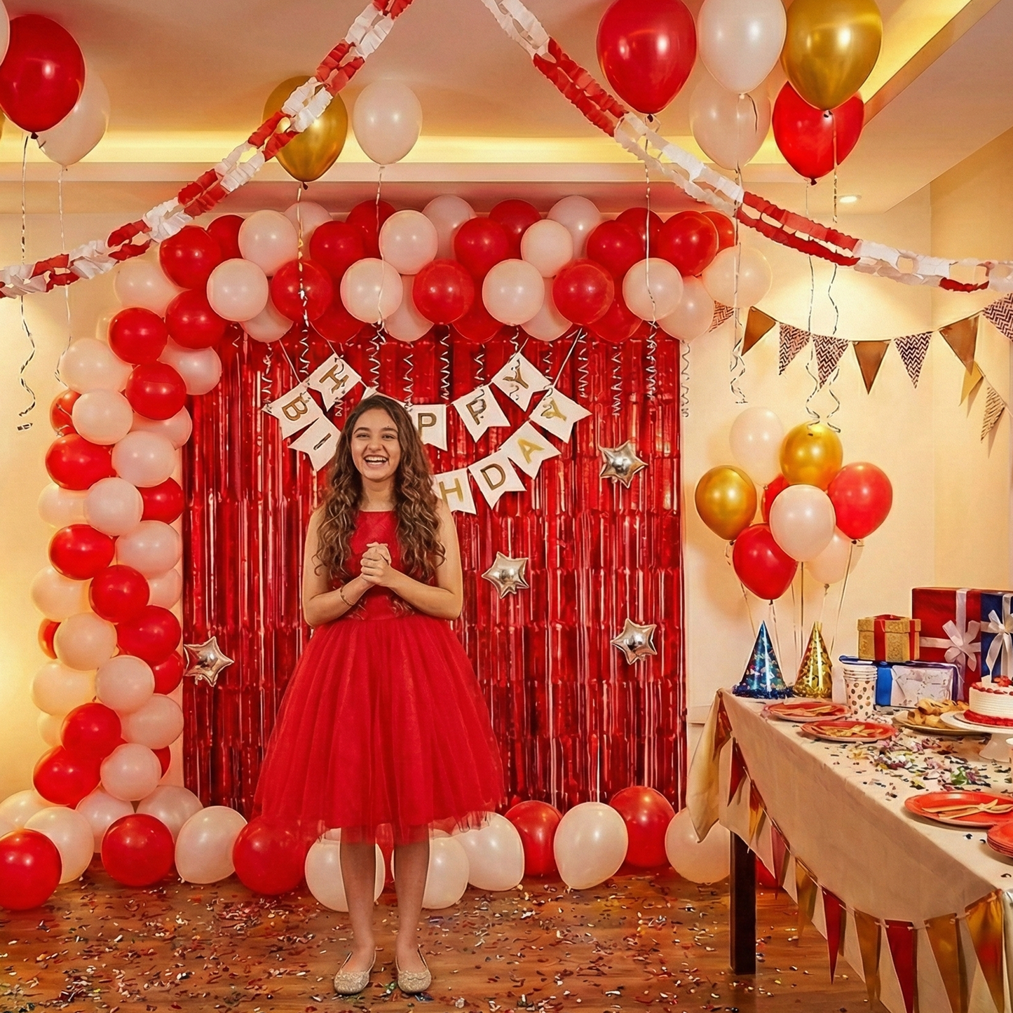 Decofy 29 Pcs Combo Birthday Decoration Set | Premium Red Balloon Decoration Kit with Happy Birthday Banner for All age groups Party Decor Items